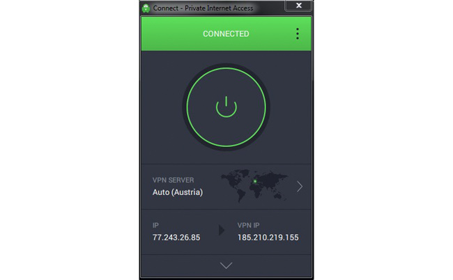 Private Internet Access Client Main Screen