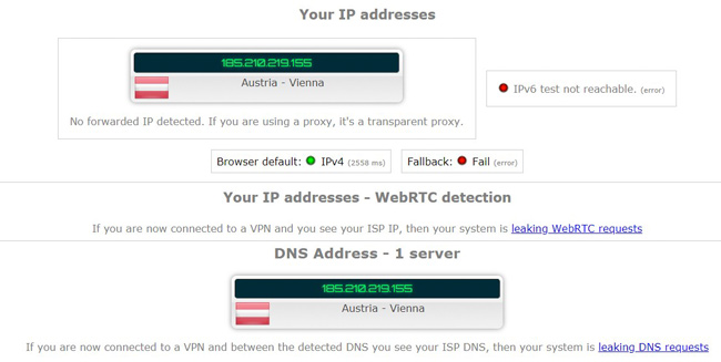 Private Internet Access Ipleak.net-Test