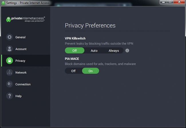 Private Internet Access Privacy Settings
