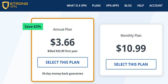 StrongVPN Review Pricing