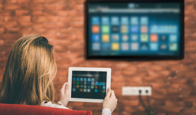 tablet is connected to a smart TV