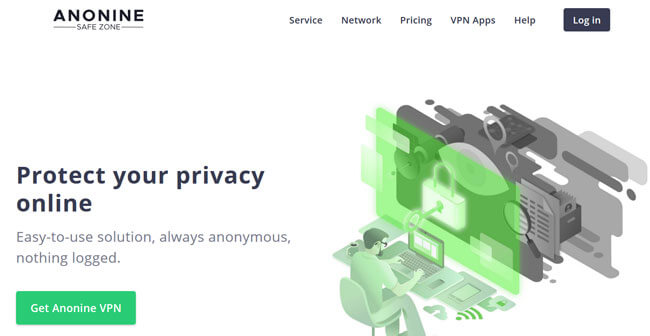 Anonine VPN screenshoot homepage